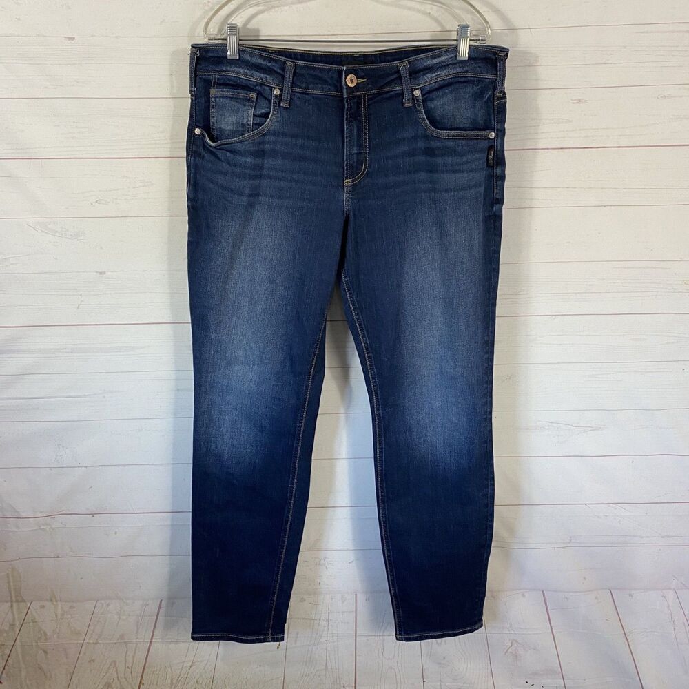 Silver Womens Boyfriend Jeans Sz 34 Blue Stretch Pockets Cotton Blend 37x31.5
